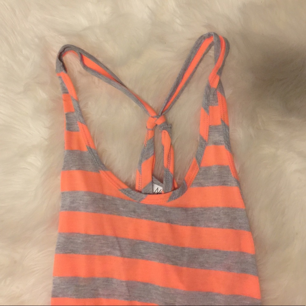 Knotted Neon Orange and Light Grey Striped Tank